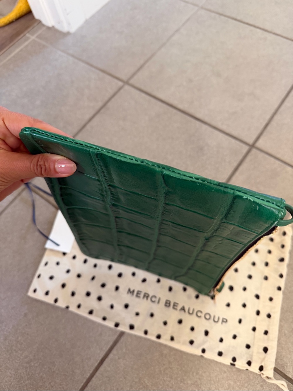 Clare V Green Croc-Embossed Leather Zip Pouch Clutch - Picture 5 of 5